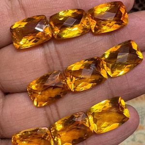 10X14mm | Elongated Cushion Golden Yellow Natural Citrine Quartz Checker Board Faceted Gemstone AAA+ Top Quality Crystal Calibrated Stone