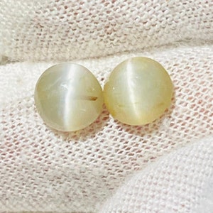 Ebullience-PAIR Chrysobéryl oeil de chat Ceylone Mines Sri Lanka 100% naturel non traité rond 7 mm cabochon en vrac Pierres précieuses pour la fabrication de boucles d'oreilles