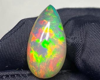 Natural Black Opal Pear Shape Cabochon 5.50ct ,Welo Fire Opal, Genuine Gemstone for Jewelry Making, Wire Wrapping, Pendant or Ring,