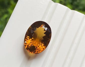 10.30 Carat Natural Honey Quartz – Oval Concave Cut Gemstone