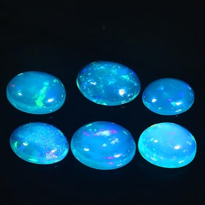 Cabochon ovale en opale Paraiba éthiopienne LOT 10CTS 6PC Pierres précieuses en vrac Welo Fire Opal - Blue Opal AAA+ Grade High Fire Smooth Polish Cabochon