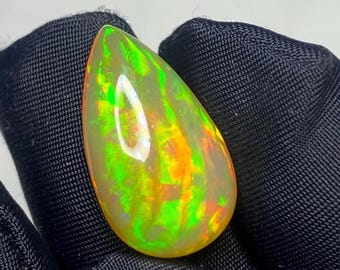 Honeycomb Mexican Opal Fire Opal Cabochon- Pear Shape Loose Gemstone , AAA+ Quality, multi-colored "play-10x18x6 MM