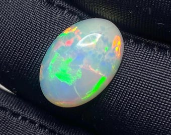 Rare Quality Natural White Opal Cabochon 2.40ct Rainbow Multi Fire Ethiopian Opal 9x13x4 mm