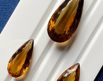 Natural Honey Quartz Gemstone: Pear Shape Cut, Brazil Mined (42.80 Carat)