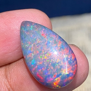 Pinfire Lightning Ridge Opale Grande Pera 8.80 Carati - Naturale Nero Grigio Etiope Wello Multi Fuoco Incredibile Cabochon Ottobre Birthstone per Anello