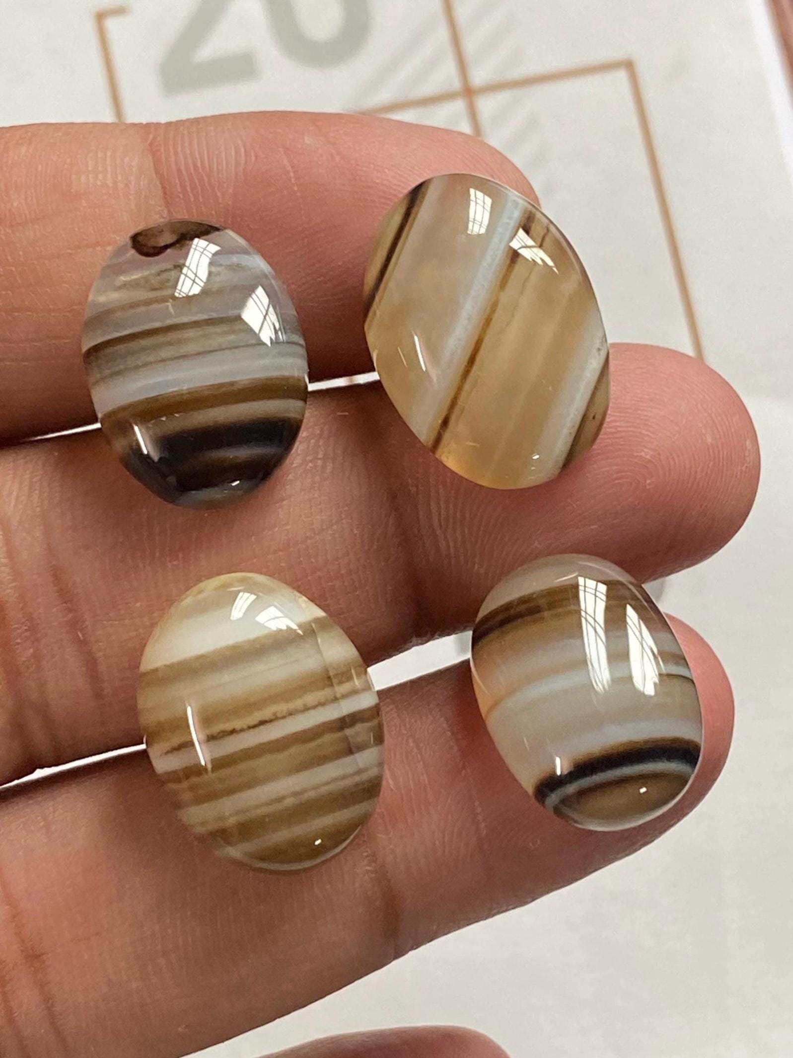 4 Pieces Lot | Brown Banded Agate | Natural Striped Agate | Oval