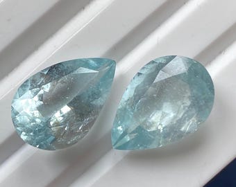 Natural Aquamarine Gemstone Matching pair 10x15 mm  Pair Pear Cut 10.30ct
