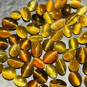 Natürliche Honigfarbe Chrysoberyll Katzenauge Lot Oval Lose Cabochon Hohe Scharfe Linie Unbehandelt AAA + Hochwertige Qualität Katzenauge Preis 6St