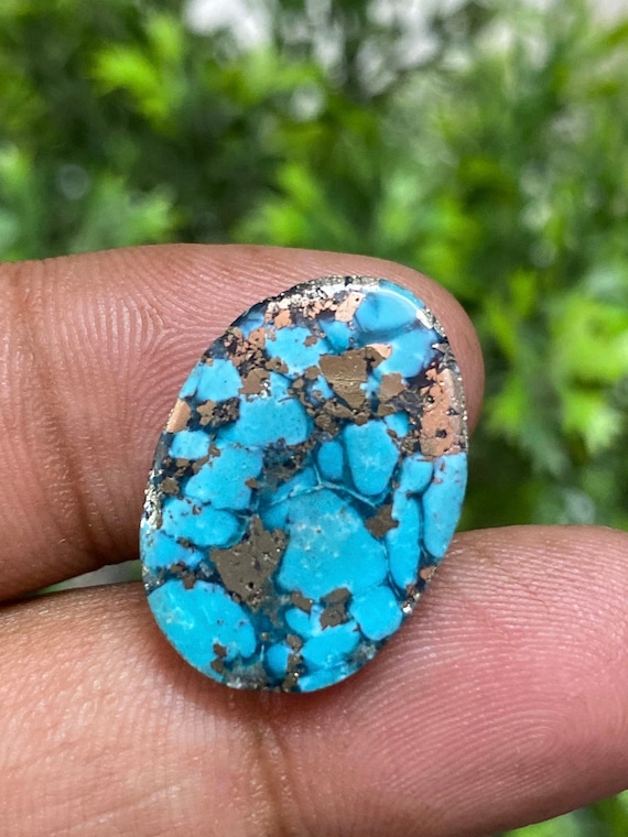 Natural Blue Copper Turquoise Oval Gemstone Ring – 14.20  display picture 2