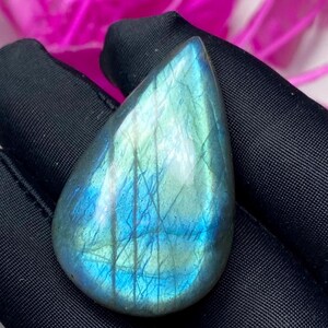 Genuine Labradorite Cabochon Pear Shape 38x24x9 MM  Blue Labradorite Stone For Pendant Size 62 Carat ! Semi Precious Gemstone