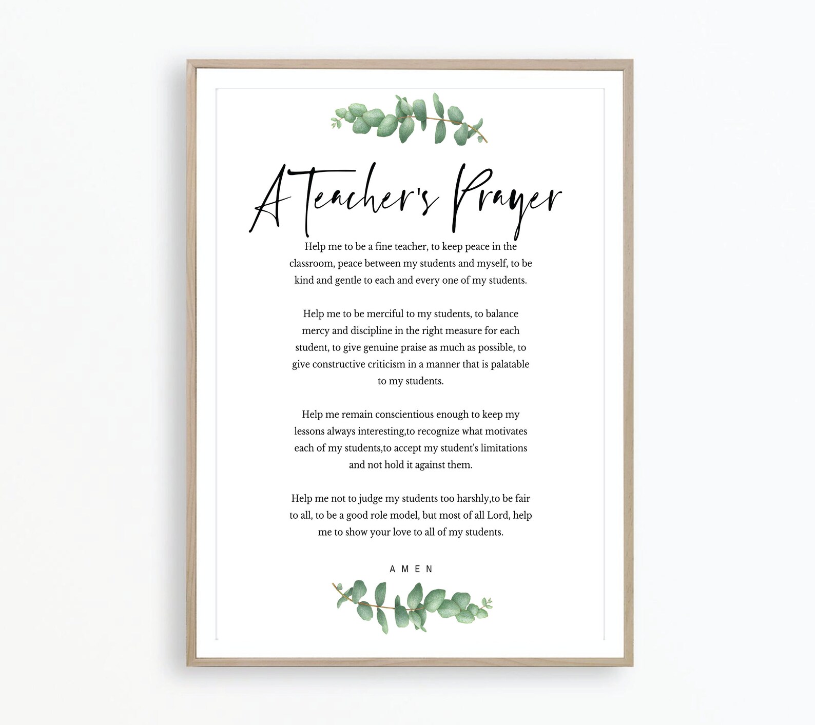 Teachers Prayer, a Prayer for Teacher Printable Gift, Teachers Gift ...