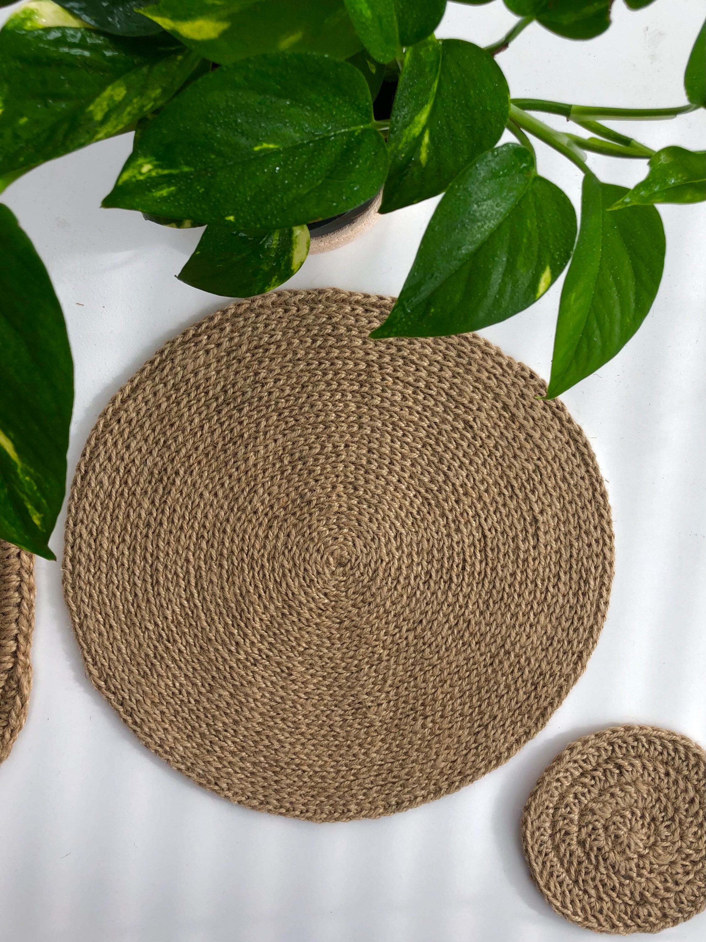 Round Crochet Placemat Handmade Table Decor Jute Beige Etsy