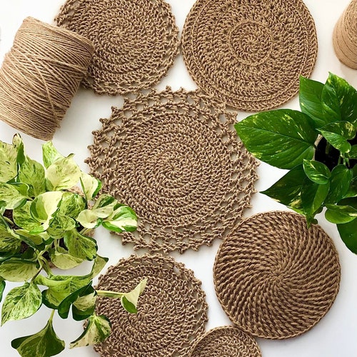 Crochet Jute Placemat With the Lace Lace Handmade Placemat Etsy