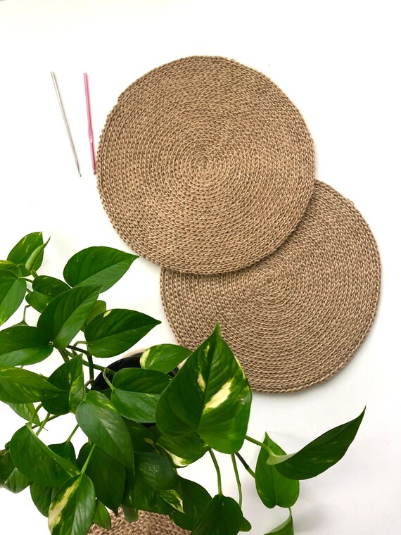 Round Crochet Placemat Handmade Table Decor Jute Beige Etsy