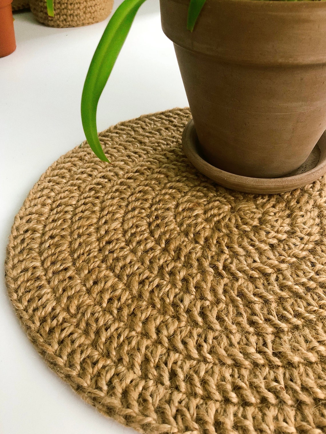 Handcrocheted Jute Placemats Beige Boho Placemat Round Etsy