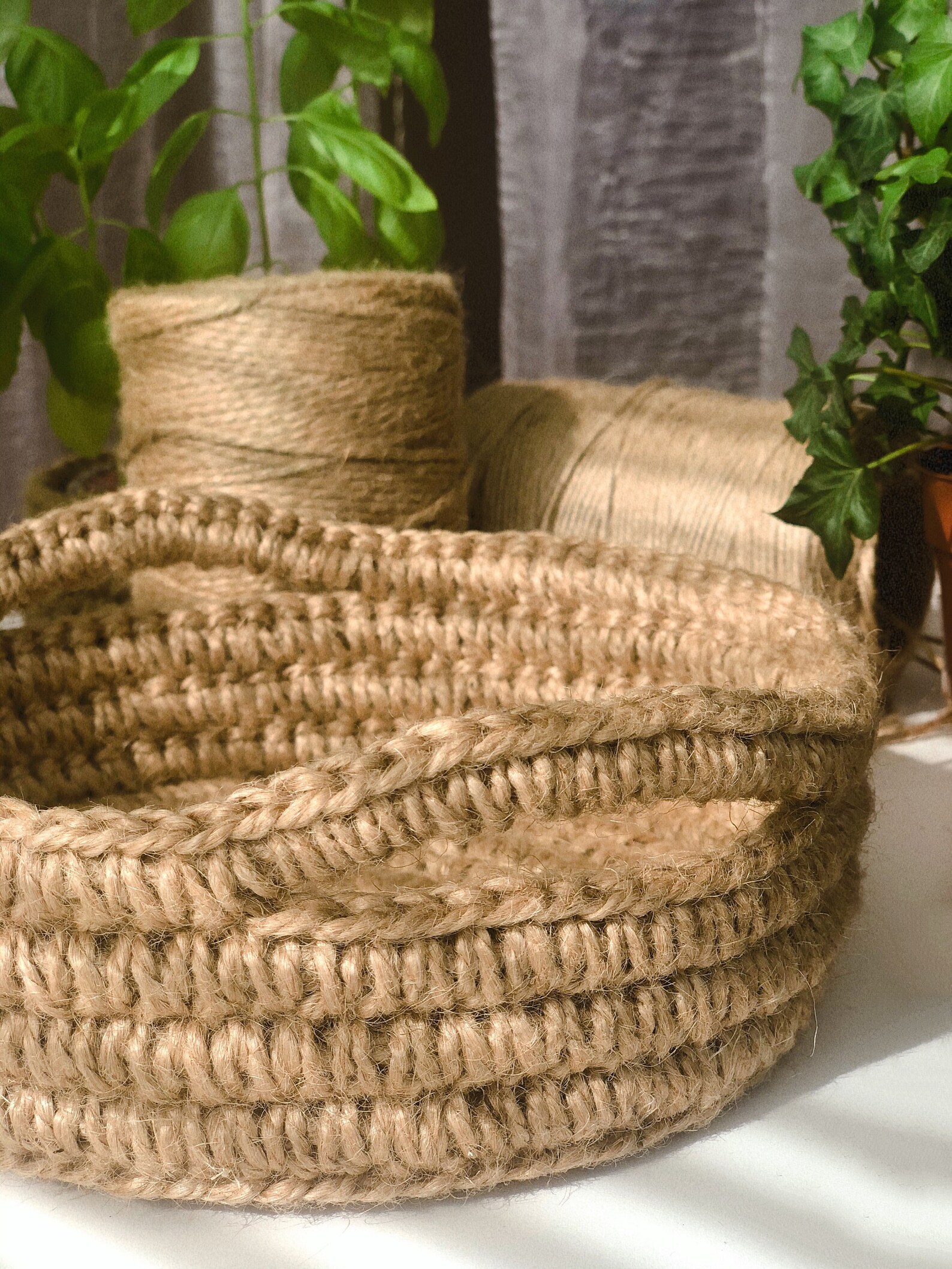 Crochet Jute Round Basket Jute Tray Storage Basket Jute Etsy
