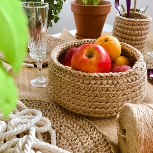 Jute Round Crochet Fruit Basket, Round Bowl, Kitchen Decor