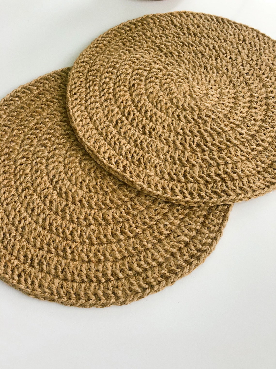 Handcrocheted Jute Placemats Beige Boho Placemat Round Etsy