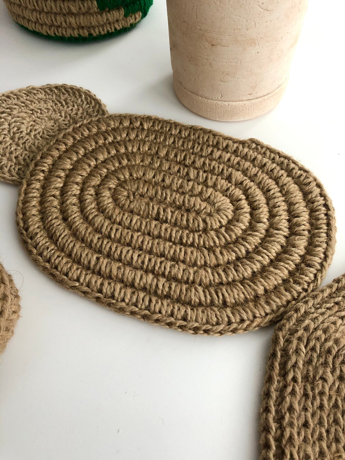 Handcrocheted Jute Placemats Beige Boho Placemat Handmade Etsy