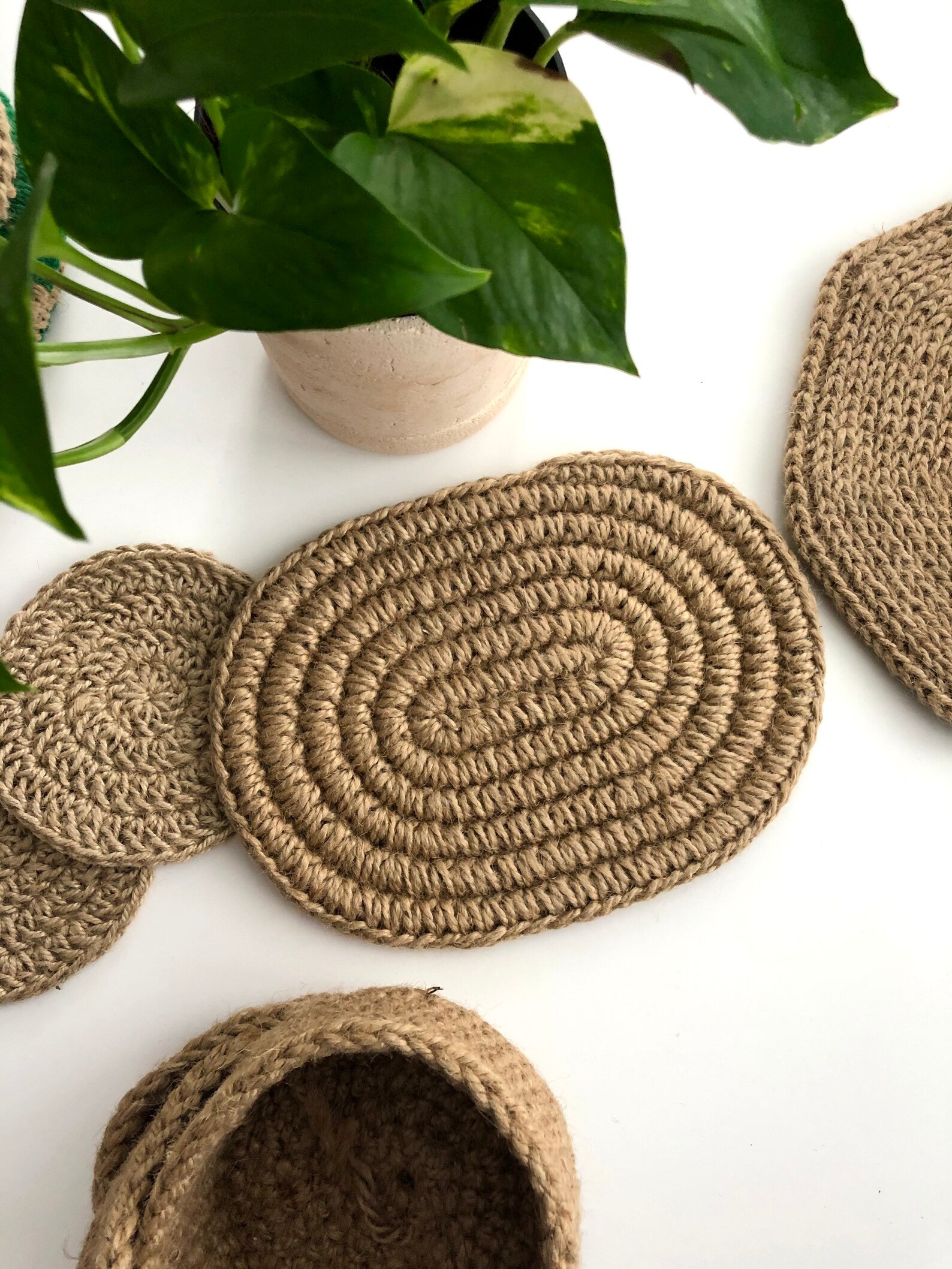 Handcrocheted Jute Placemats, Beige Boho Placemat, Handmade Placemat