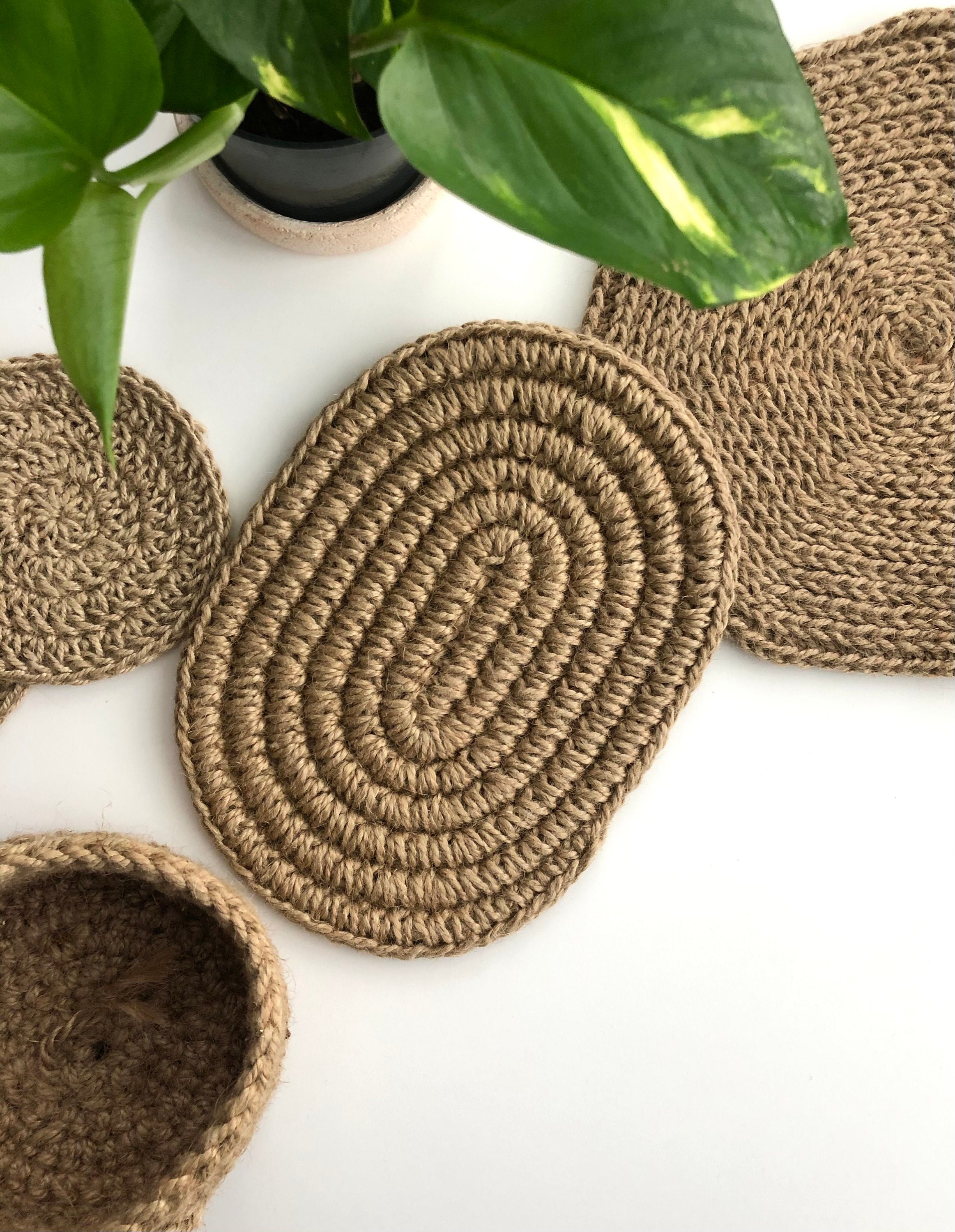 Handcrocheted Jute Placemats, Beige Boho Placemat, Handmade Placemat