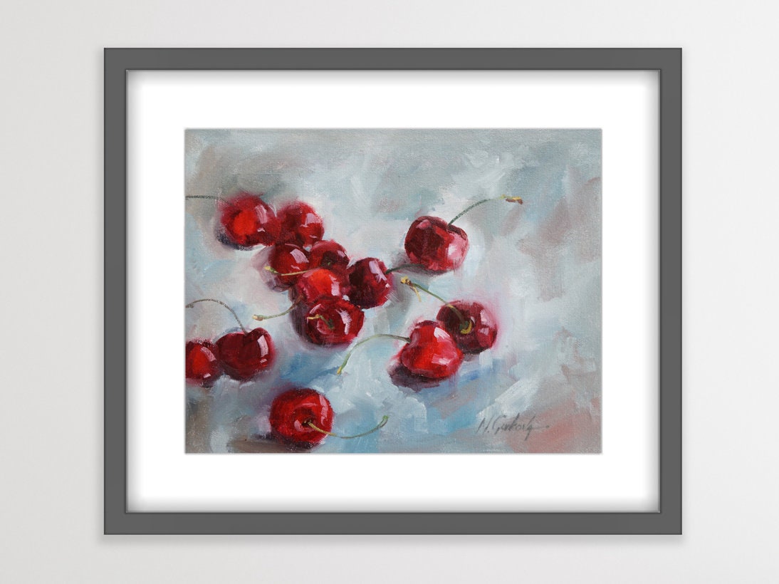 Cherry Wall Art Print Gray Modern Wall Art Still Life Etsy