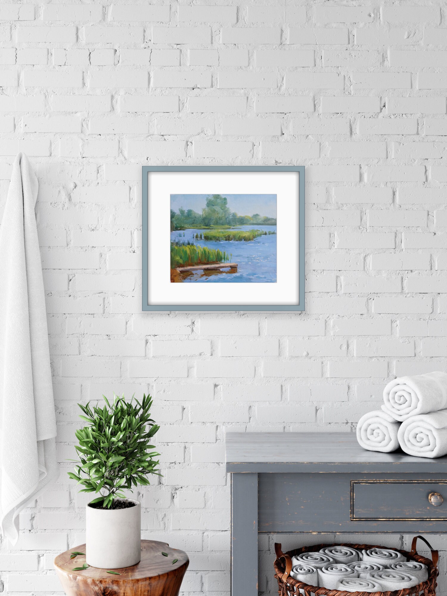 Blue lake wall art print lake house wall decor horizontal Etsy