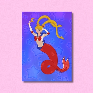 Sailor Moon Print Mermaid Usagi Serena Bunny Digital Art Print Mermaid Art Print Sailor Guardian Illustration Magical Girl Anime Art