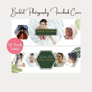 Bridal Photographer Facebook Cover Template, Canva Facebook Banner, Photo Collage Header, Photography Template, Social Media Template Post