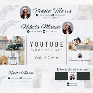 Minimal Grey YouTube Channel Branding Kit: Canva Intro, Outro, Thumbnails