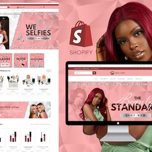 Een compleet Shopify-websiteontwerp voor wimpers Business, kant-en-klare Shopify-sjabloon, nertswimpers, lipgloss, accessoires, wimperwebbanner