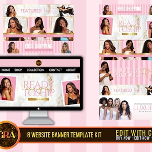 Hair Business Square Website Banner, Shopify or Wix Premade Slider, Category, and Header Banner Template, Canva Editable Template