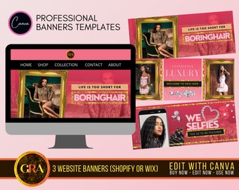 Hair Business Website Banner Template: Pink Luxury Slideshow (Canva)