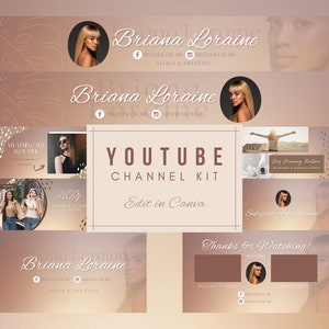 Brown Minimal Youtube Channel Branding Kit, Youtube Intro, Outro and Thumbnails, Canva Premade Channel Kit, Editable in Canva