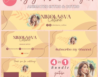 Beige YouTube Branding Kit: Animated Intro, Outro, Logo (Editable Canva Template)
