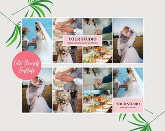 Wedding Photo Collage Facebook Cover Template: Canva Editable (Digital Download)