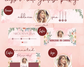 Rose Custom Made YouTube Branding Kit | Personalized YouTube | YouTube Channel Art, Animated Intro & Outro, YouTube Logo | DESIGN A6