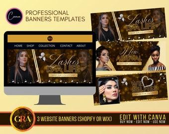 Plantilla de banner para sitio web: Pestañas, belleza y cabello (Canva Web)