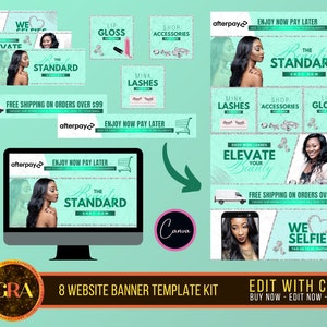DIY Mint Beauty Shopify Website Banner Template, Wix Web Banner, Mink Lash, Shop Accessories Slideshow, Canva Premade Web Banner, Diamond