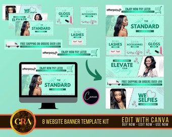 DIY Mint Beauty Shopify Website Banner Template, Wix Web Banner, Mink Lash, Shop Accessories Slideshow, Canva Premade Web Banner, Diamond