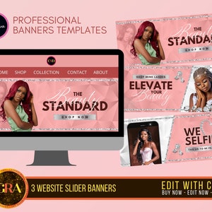 Pink Premade Website Banner Template, Shopify Web Slideshow banner, Wix Banner Template, Beauty Banner, Lash Banner, Silver, Shop Now
