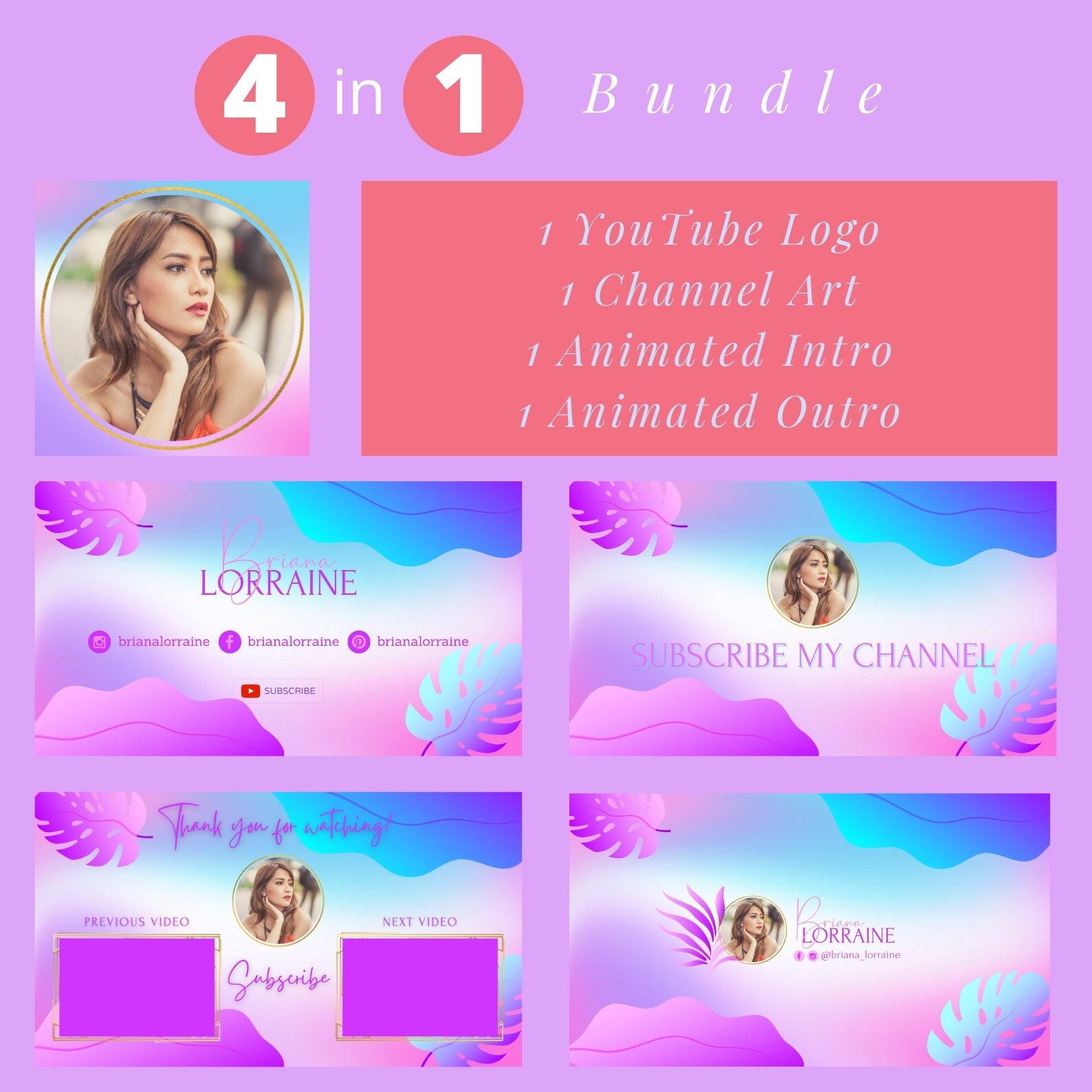 Neon DIY Youtube Canva Template Editable Youtube Channel Kit - Etsy
