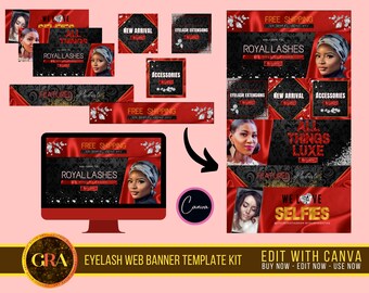 Plantillas de banner para sitios web de negocios de pestañas: Kit de marca de Canva DIY