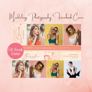 Modeling Photographer Facebook Cover Template, Canva Facebook Banner, Photo Collage Header, Photography Template, Social Media Template Post