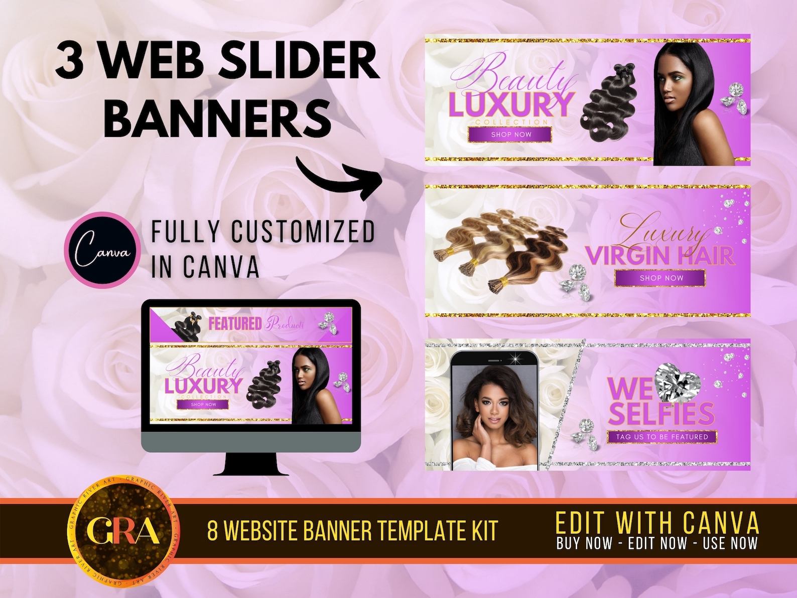 Hair Shopify site Banner Template, Premade Wix  Banners, Category