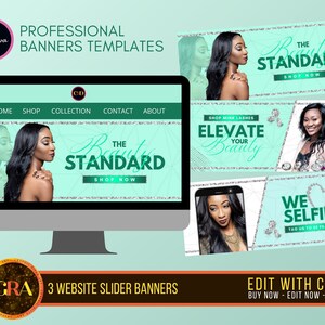 Premade Website Banner, Hair Web Slider Banner, Shopify Banner, Wix Template, Beauty Slideshow Template, Canva Editable Template, Blue