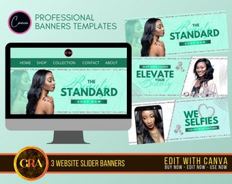 Beauty Website Banner Template: Hair & Makeup, Editable Canva Slideshow (Digital Download)