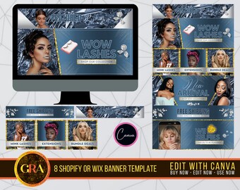 Plantilla de banner para sitio web de Blue Lashes: Wix, Shopify, Canva (descarga digital)