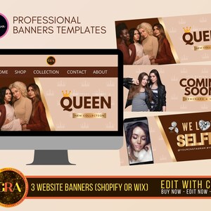 DIY Queen Website Banner Template, Shopify Slider Banner, Wix Web Banner, Canva Website Banner, Coming Soon, We Love Selfies Banner