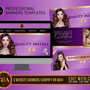 Purple Hair Business Website Banner, Shopify Web Banner Template, Wix Website, Hair Website, Canva Web Banner, Shop Now, Slideshow